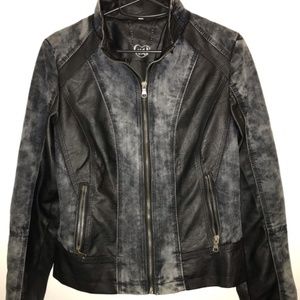 Acid Wash Black Faux Leather Jacket